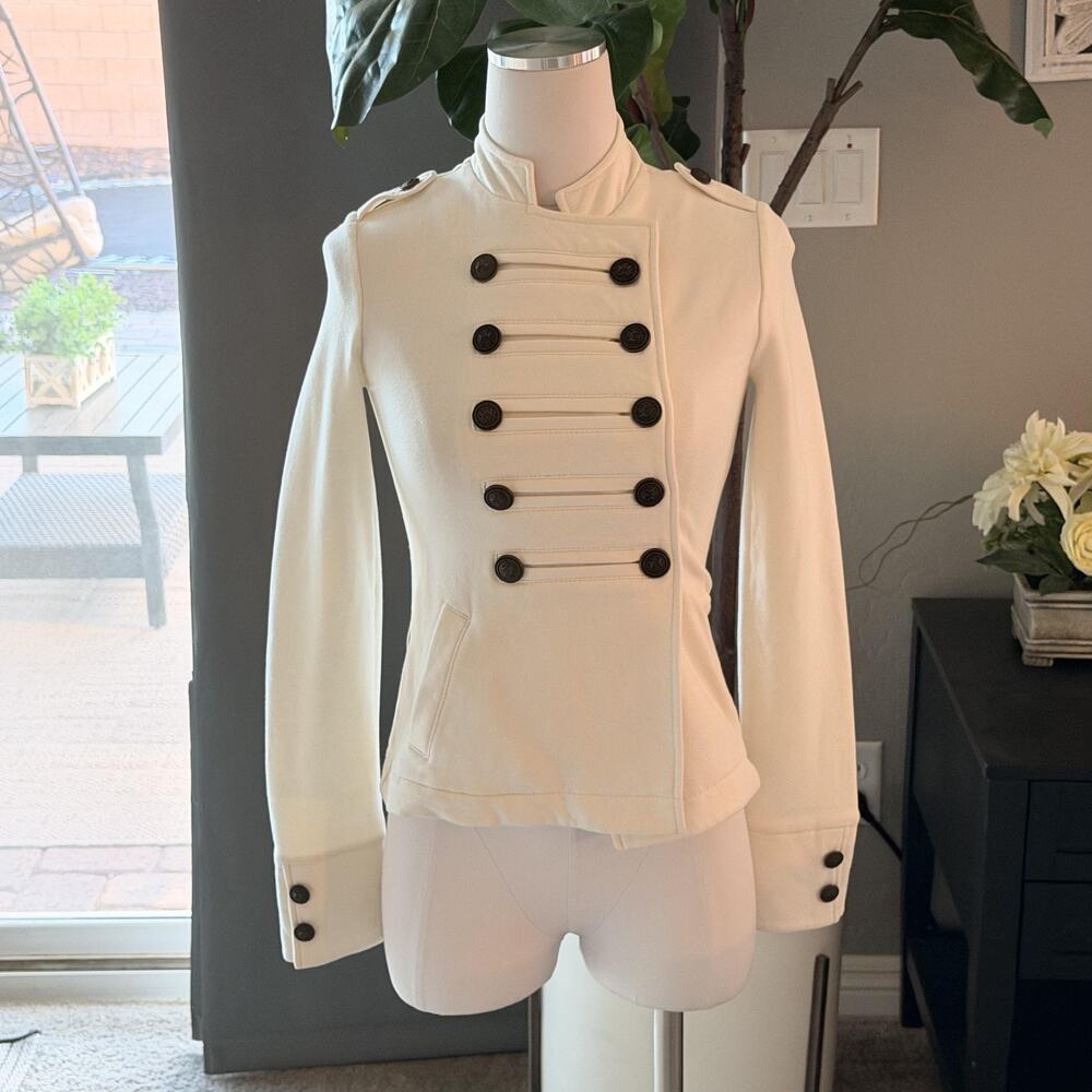 Express Military Jacket Womens XXS White Knit Double Breasted Button Front
